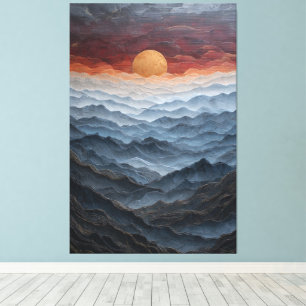 Impressão Em Tela Sol Dourado Sobre Cordilheiras Azuis Arte Abstrata