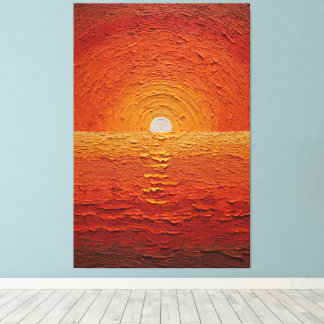 Impressão Em Tela Sol Dourado Sobre o Horizonte do Oceano Arte Abstr