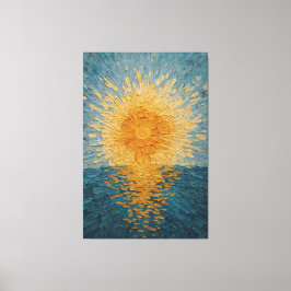 Impressão Em Tela Sol Dourado Sobre Oceano Azul Textura Abstrata na
