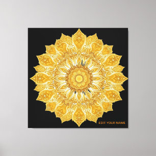 Impressão Em Tela Sol Floral Mandala Dourado Luxuoso