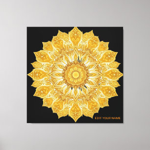 Impressão Em Tela Sol Floral Mandala Dourado Luxuoso