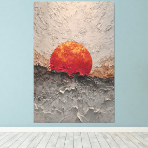 Impressão Em Tela Sol Vermelho Ardente Sobre Arte Abstrata de Parede