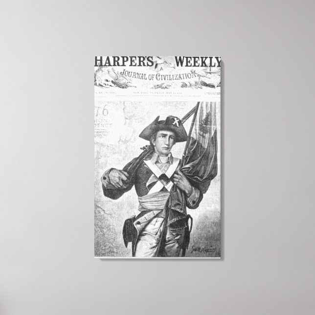 Impressão Em Tela Soldado continental segurando uma bandeira de mosq (Frente)