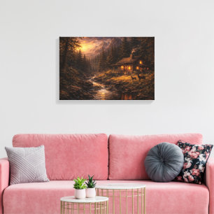 Impressão Em Tela "Solidão Dourada: Cabana de Montanha Estilo Impast