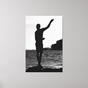 Impressão Em Tela Solitary Fisherman Silhouette at Rio Vermelho