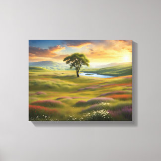 Impressão Em Tela Sommerwiesen Landschaft bei Sonnenuntergang