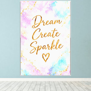 Impressão Em Tela Sonhar Criar Brilho Pastel Aquarela Dourado Rosa