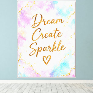 Impressão Em Tela Sonhar Criar Brilho Pastel Aquarela Dourado Rosa