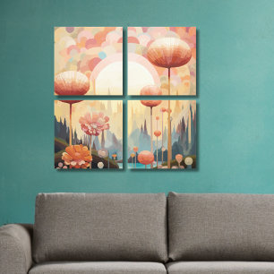 Impressão Em Tela Sonho Botânico Cubista Paisagem abstrata