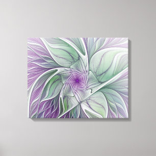Impressão Em Tela Sonho da flor, arte verde roxa abstrata do Fractal