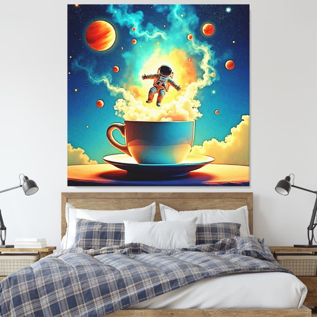 Impressão Em Tela Sonho de café astronauta (Insitu(Quarto))