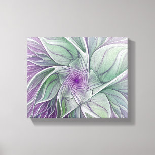 Impressão Em Tela Sonho de Flor, Arte Fractal Verde Abstrato púrpura