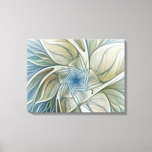 Impressão Em Tela Sonho Floral Abstrato Azul Khaki Fractal Triptych
