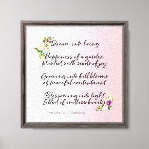 Impressão Em Tela Sonho Floral Rosa Corado Poema (escrito por mim)