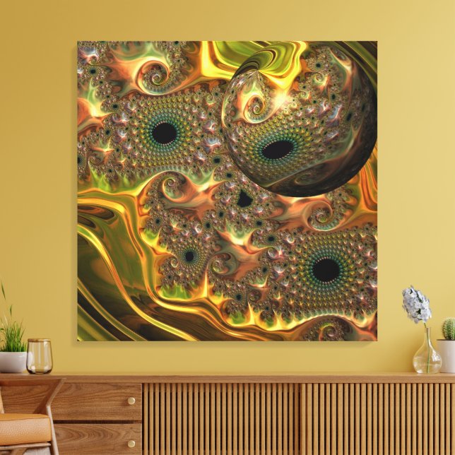 Impressão Em Tela Sonho Fractal Ouro Líquido (Insitu(Sala de estar))