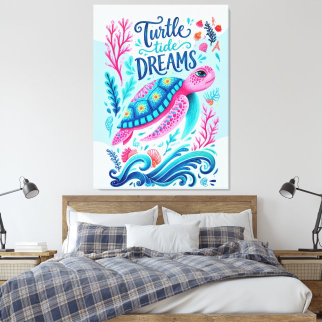 Impressão Em Tela Sonhos da Maré de Tartarugas (Insitu(Quarto))