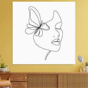 Impressão Em Tela Sonhos de Borboleta - Mulher Minimalista & Borbole
