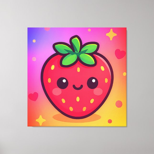 Impressão Em Tela Sorrindo Kawaii Strawberry no moinho de gradiente  (Frente)