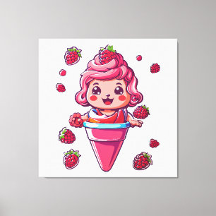 Impressão Em Tela Sorvete de framboesa Kawaii