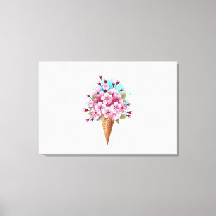 Impressão Em Tela Sorvete Waffle Rosa Sakura Cone