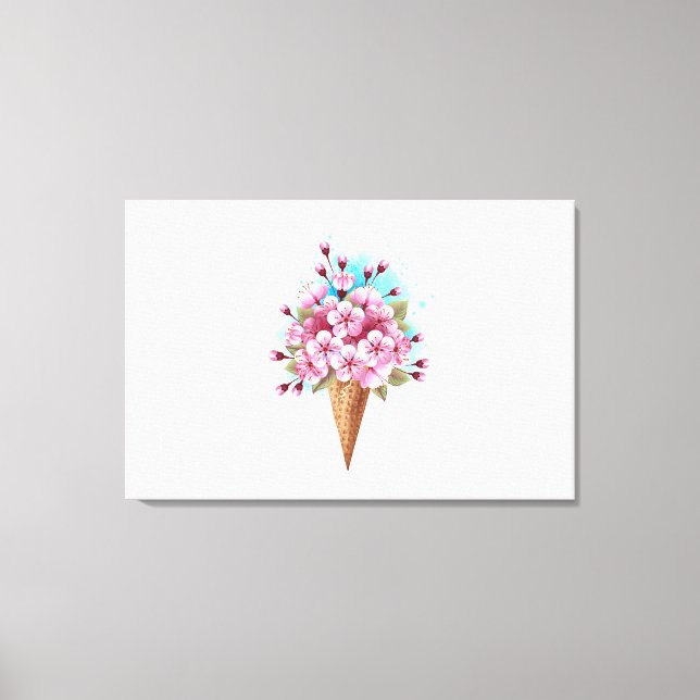 Impressão Em Tela Sorvete Waffle Rosa Sakura Cone (Frente)