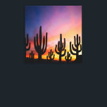 Impressão Em Tela Southwestern Desert Landscape Cactus Sunrise Image<br><div class="desc">Premium Wrapped Canvas wall hanging decor printed with a Southwestern Desert Landscape Cactus Sunrise Image mixed media graphic art design illustration by TheFabricSeal at Zazzle #ZazzleMade https://www.zazzle.com/store/thefabricseal This gorgeous image design melds together a stunning sunrise sunset photo and beautiful desert landscape with a mountain range and majestic cactus silhouettes in...</div>