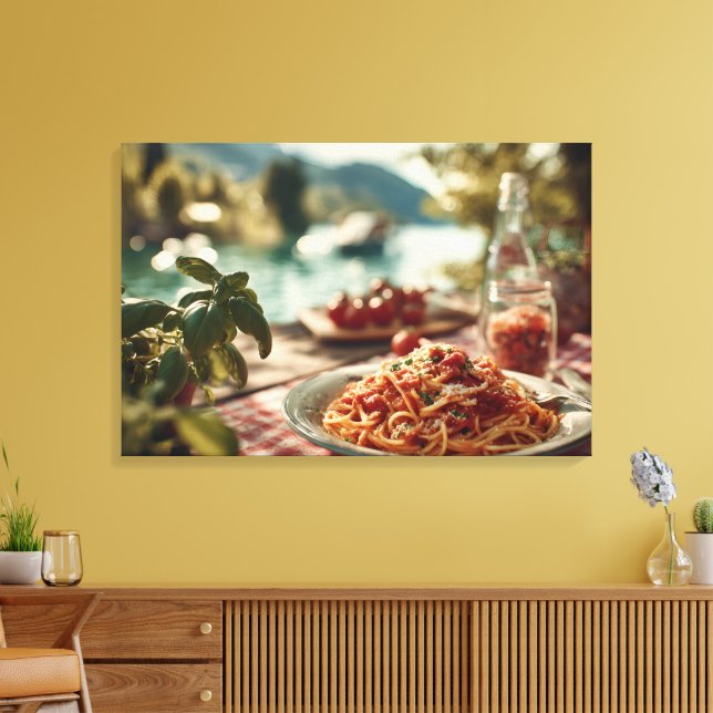 Impressão Em Tela Spaghetti al Pomodoro na Mesa de Lakeside (Insitu(Sala de estar))