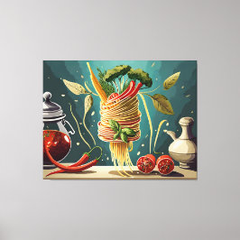 Impressão Em Tela Spaghetti mit Gemüse und Kräutern Wirbel