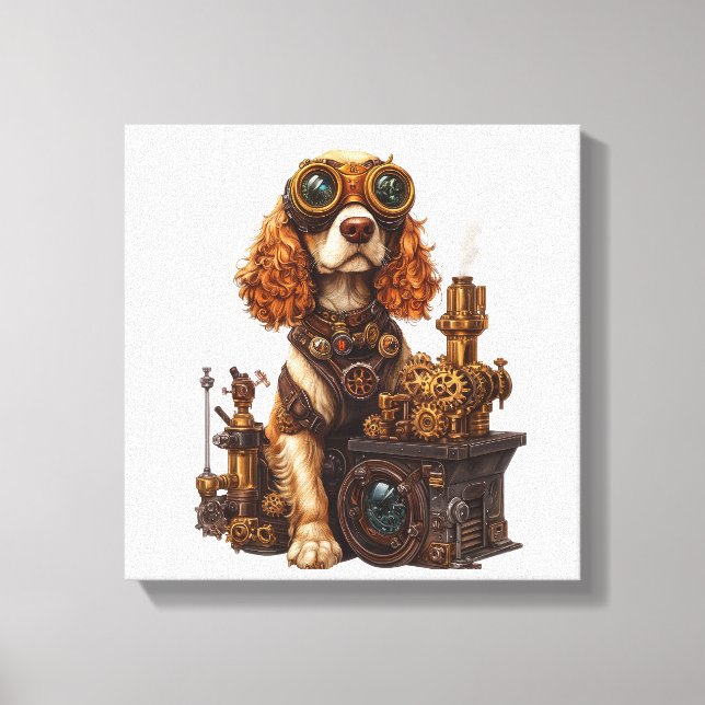 Impressão Em Tela Spaniel Steampunk � Inventor de Cães Vitoriano (Frente)