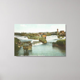 Impressão Em Tela Spokane, WA - vista de quedas & de rio do meio