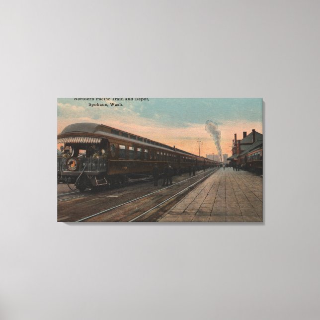 Impressão Em Tela Spokane, WA - Vista do comboio e do depósito do N. (Frente)