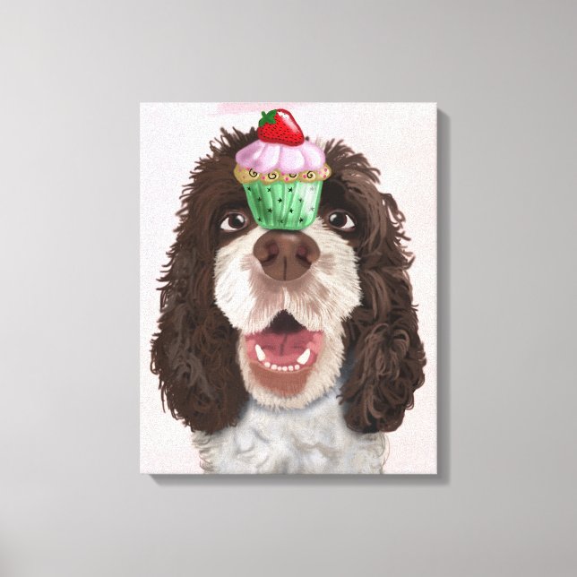 Impressão Em Tela Springer Spaniel com Cupcake (Frente)