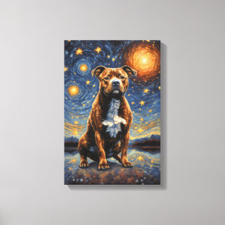 Impressão Em Tela Staffy Dog "Starry Nights"