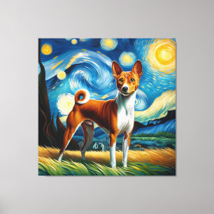 Impressão Em Tela Starry Basenji Dog Portrait - Retrato Pet