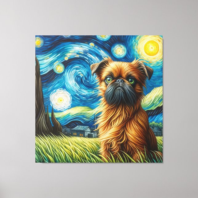 Impressão Em Tela Starry Brussel Griffon Dog Portrait (Frente)