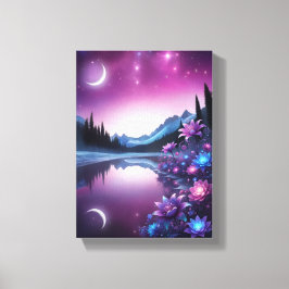 Impressão Em Tela Starry Lake Flower Dream Night View