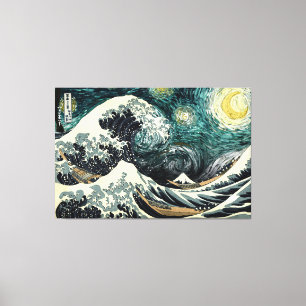 Impressão Em Tela Starry nami - Hokusai & van Gogh