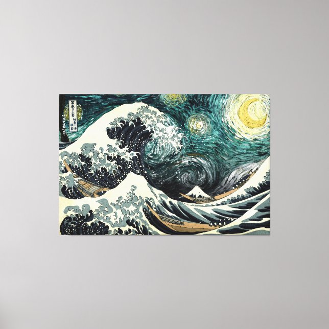 Impressão Em Tela Starry nami - Hokusai & van Gogh (Frente)