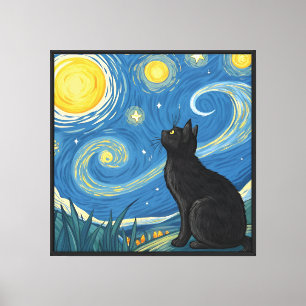 Impressão Em Tela Starry Night Cat - Decor de Muro de Arte Pop Dream