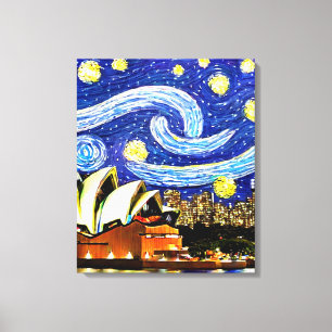 Impressão Em Tela Starry Night Sydney Austrália Opera House Drawstri