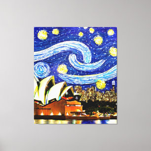 Impressão Em Tela Starry Night Sydney Austrália Opera House Drawstri