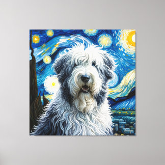 Impressão Em Tela Starry Old English Sheepdog Portrait
