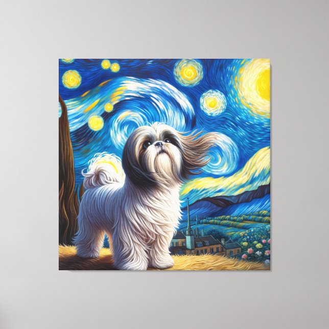 Impressão Em Tela Starry Shih Tzu Dog Portrait - Retrato Pet (Frente)