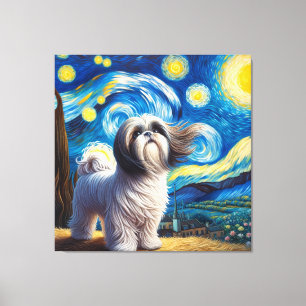 Impressão Em Tela Starry Shih Tzu Dog Portrait - Retrato Pet