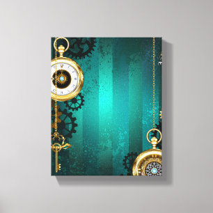 Impressão Em Tela Steampunk Jewelry Watch em um fundo verde