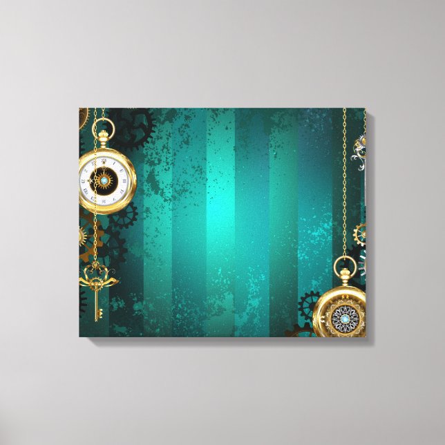 Impressão Em Tela Steampunk Jewelry Watch em um fundo verde (Frente)