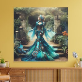 Impressão Em Tela Steampunk Vintage Victorian Lady Teal Mermaid