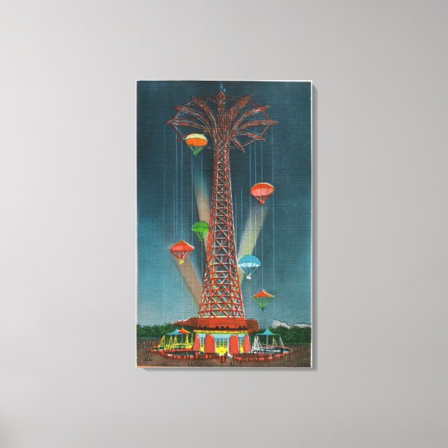 Impressão Em Tela Steeplechase Park Parachute Jump View à Noite (Frente)
