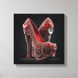 Impressão Em Tela Stilettos Vermelhos com Diamantes em Forma de Cora