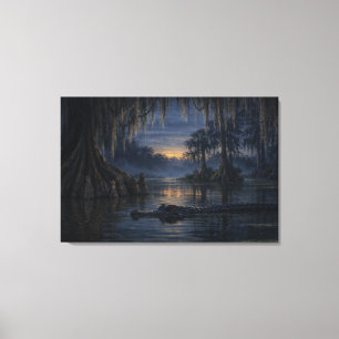 Impressão Em Tela Stillwater Gator   Arte de Vida Selvagem do Bayou 